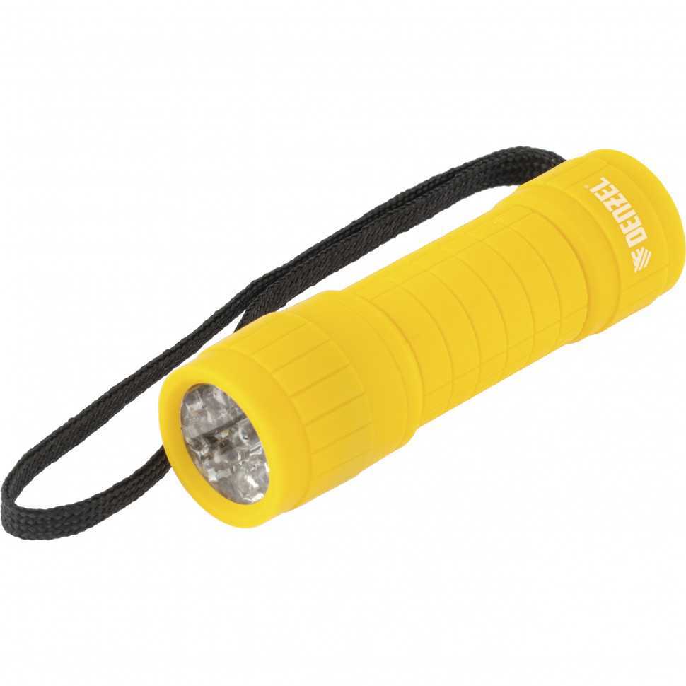 Фонарь светодиодный, желтый корпус с мягким покрытием, 9 Led, 3хААА Denzel Фонари фото, изображение