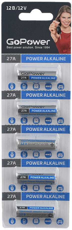 Батарейка GoPower LR27/A27/MN27 BL5 Alkaline 12V (5/100/1000) Элементы питания (батарейки) фото, изображение