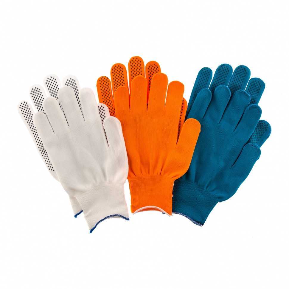 Перчатки в наборе, цвета: оранжевые, синие, белые, ПВХ точка, XL, Россия Palisad Перчатки с ПВХ покрытием фото, изображение