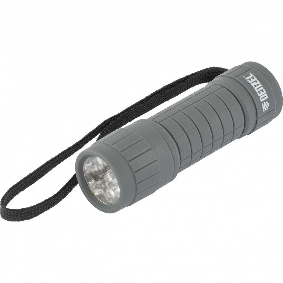 Фонарь светодиодный, серый корпус с мягким покрытием, 9 Led, 3хААА Denzel Фонари фото, изображение