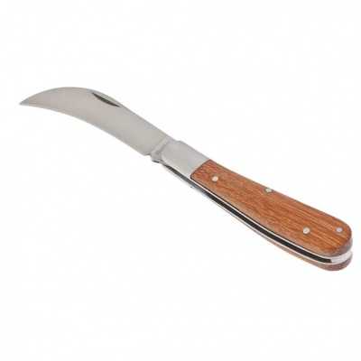 Нож садовый складной, изогнутое лезвие, 170 мм, деревянная рукоятка, Palisad Универсальные фото, изображение